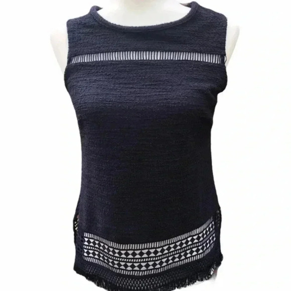 NWT Banana Republic navy classic knit tank top with lace & fringe Small - Picture 1 of 7